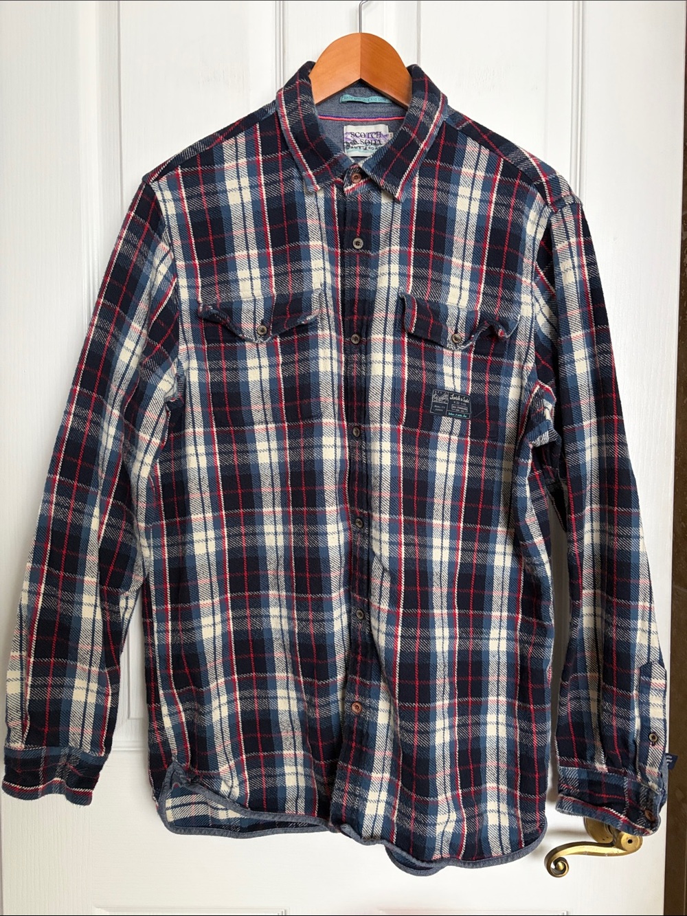 Scotch & Soda Navy, White & Red Plaid Button-Down Shirt